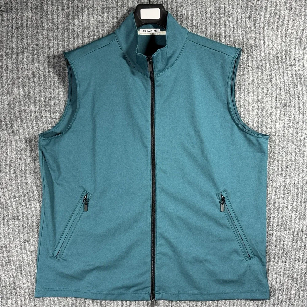 Ashworth Vest Mens XL Blue Tech Stretch Lagoon Golf‎ Full Zip Pockets